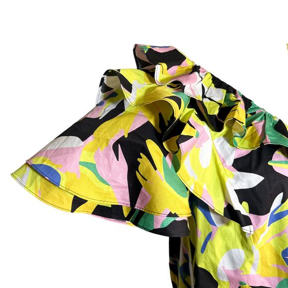 Crosby Isla Colorful Ruffle Short Sleeve V Neck Dress Exotic Tropics Print XS - Picture 7 of 14